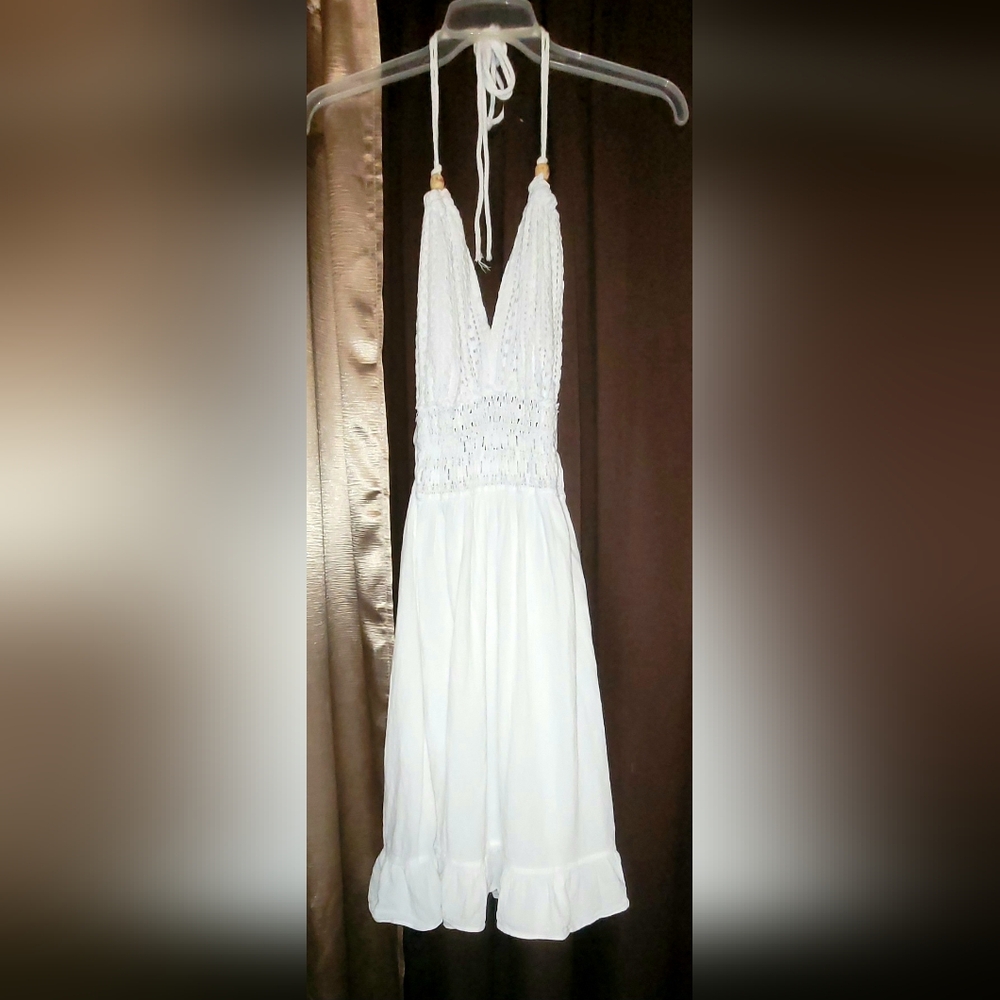 Elegant White Cotton Halter Dress